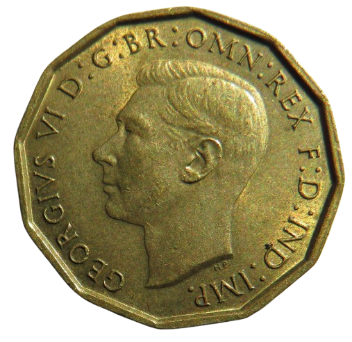 1939 King George VI Brass Threepence Coin In Better Grade