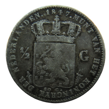 Load image into Gallery viewer, 1847 Netherlands Silver 1/2 Half Gulden Coin Scarce
