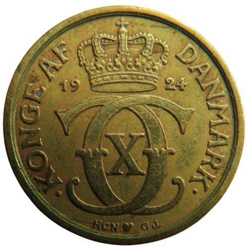 1924 Denmark 1/2 Krone Coin