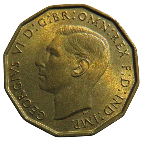 1938 King George VI Brass Threepence Coin In High Grade
