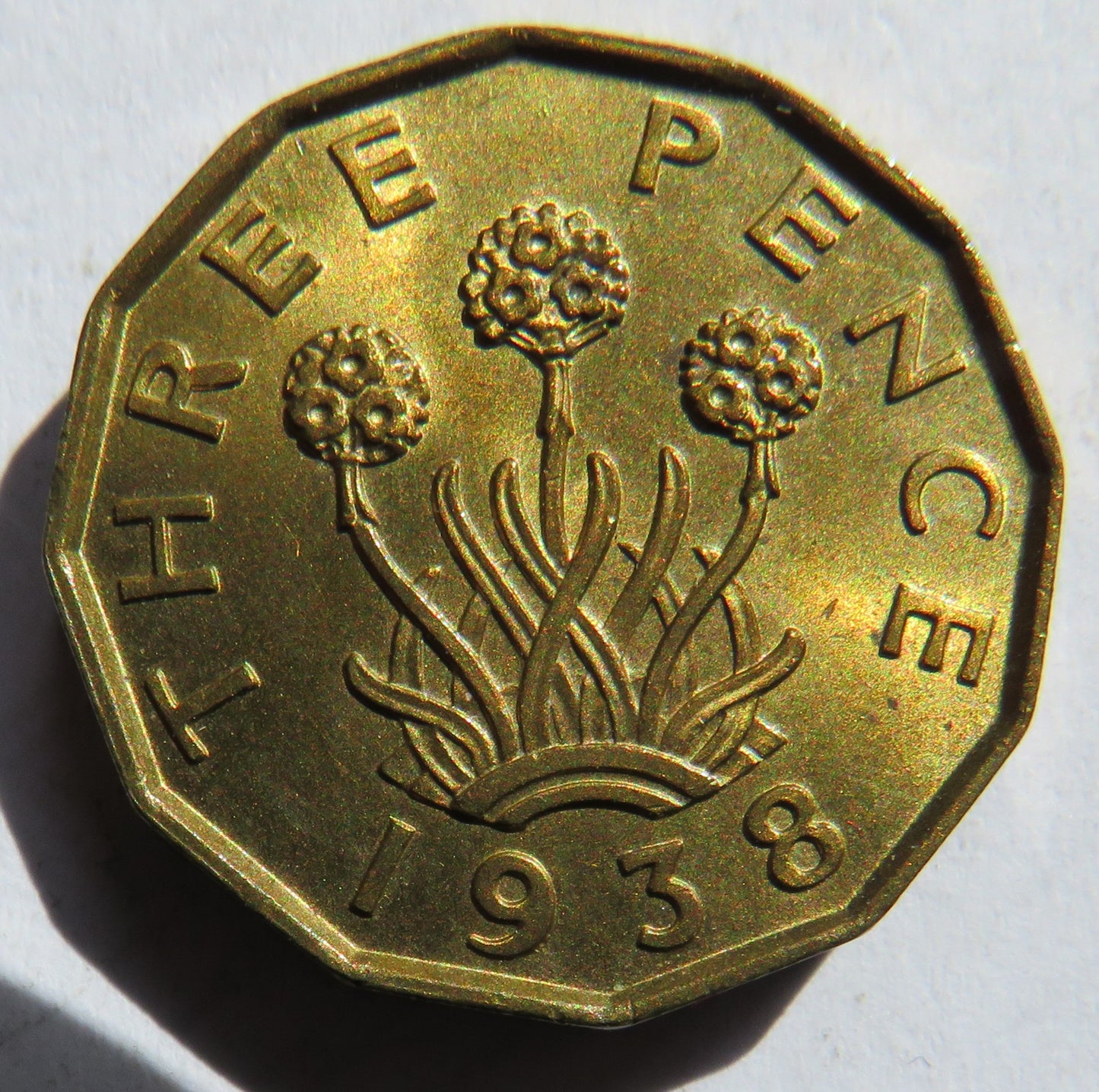 1938 King George VI Brass Threepence Coin In High Grade