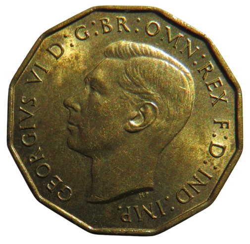 1937 King George VI Brass Threepence Coin In High Grade