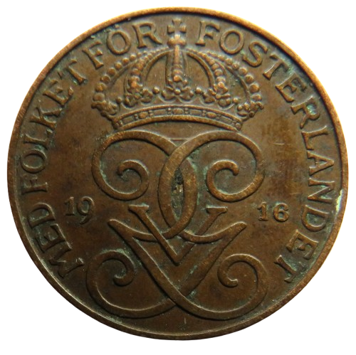 1916 Sweden 5 Öre / Ore Coin