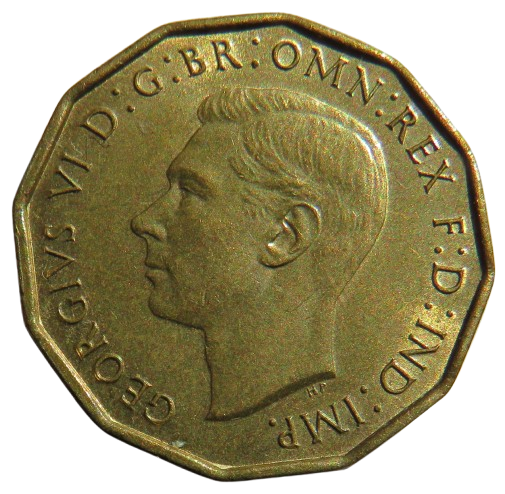 1937 King George VI Brass Threepence Coin In High Grade