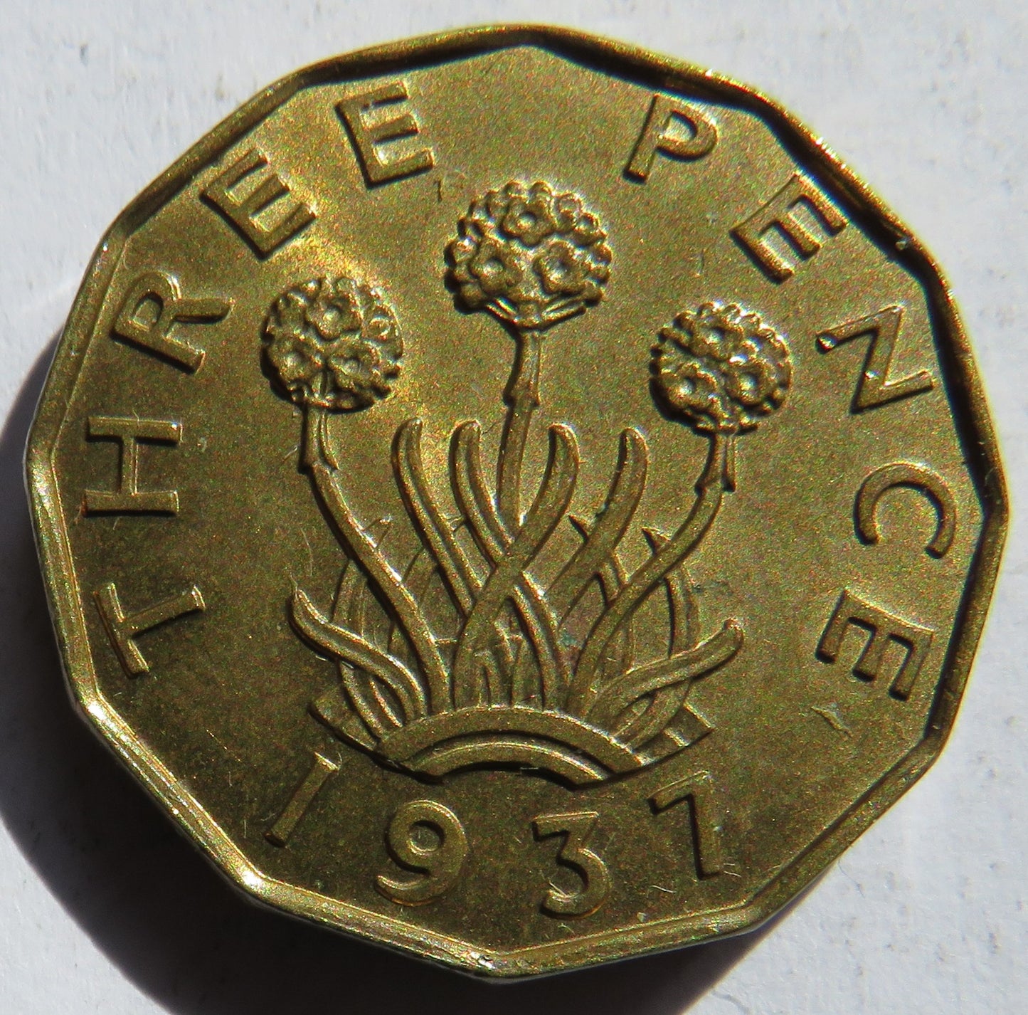 1937 King George VI Brass Threepence Coin In High Grade