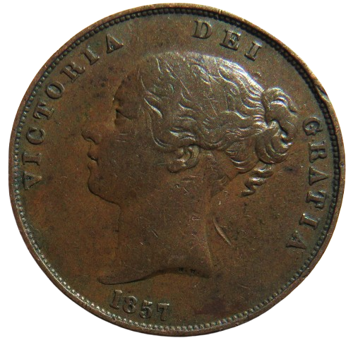 1857 Queen Victorian Young Head One Penny Coin - Great Britain