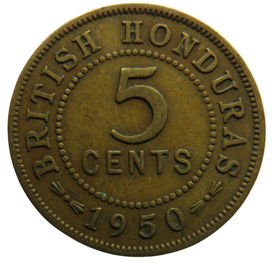 1950 King George VI British Honduras 5 Cents Coin