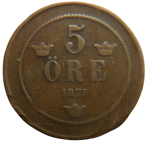 1875 Sweden 5 Öre / Ore Coin