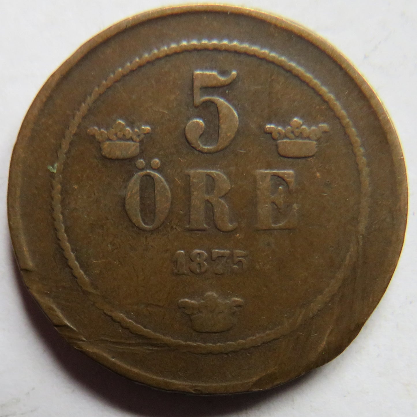 1875 Sweden 5 Öre / Ore Coin