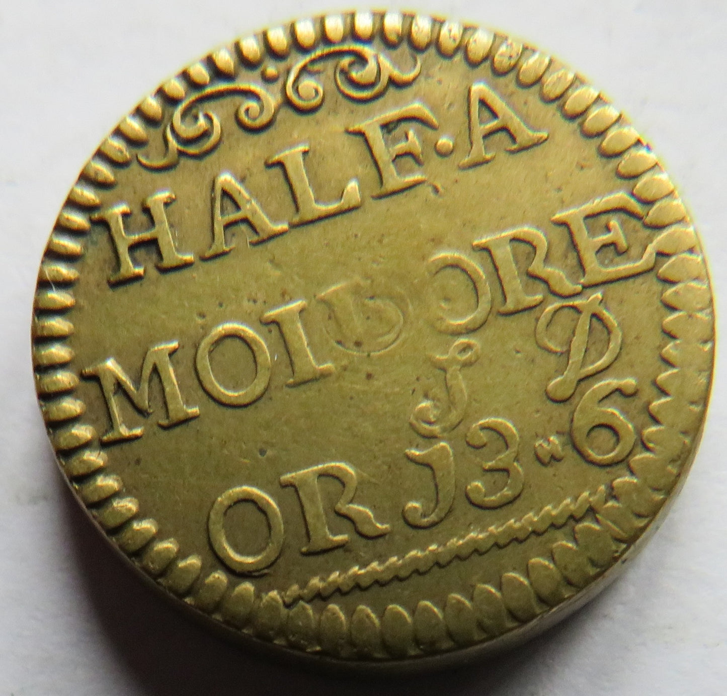 Antique Half A Moidore Brass Coin Weight