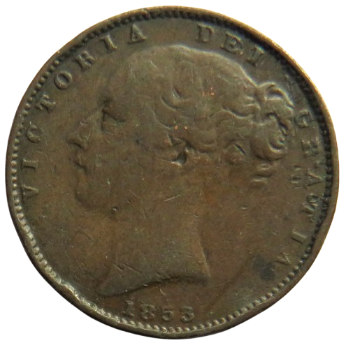 1853 Queen Victoria Young Head Farthing Coin - Great Britain