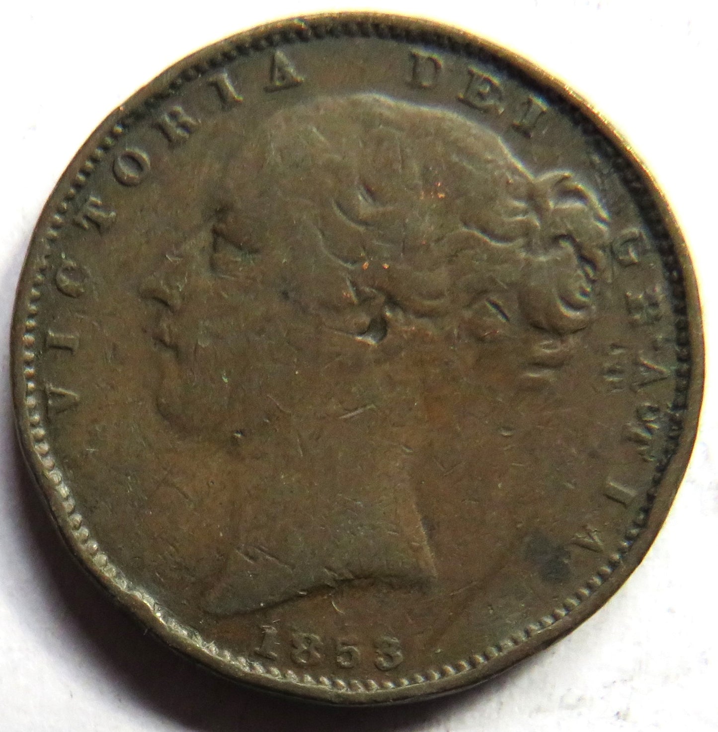 1853 Queen Victoria Young Head Farthing Coin - Great Britain
