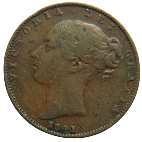 1841 Queen Victoria Young Head Farthing Coin - Great Britain