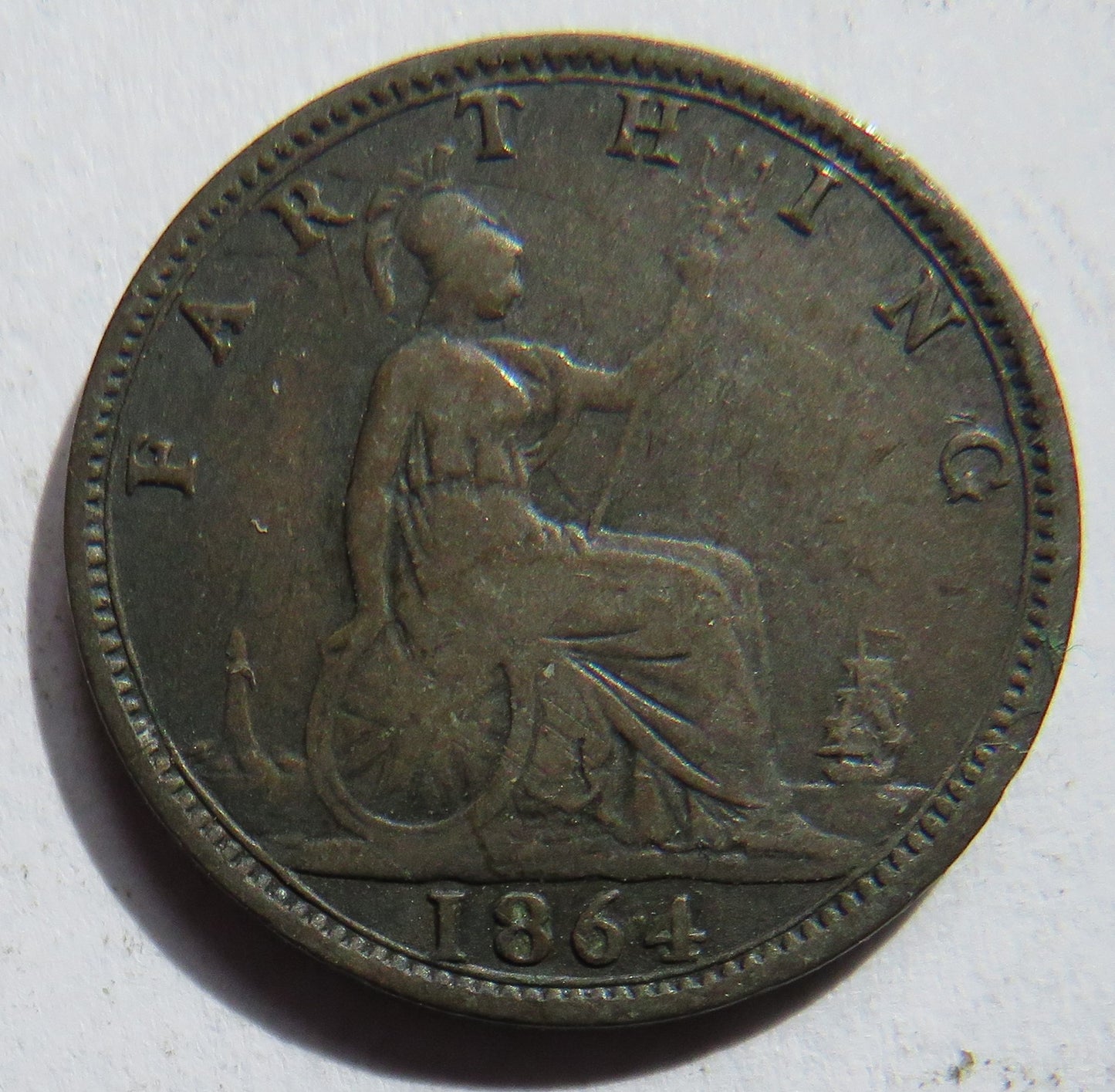 1864 Queen Victoria Bun Head Farthing Coin - Great Britain