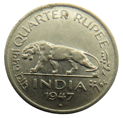 1947 King George VI India 1/4 Rupee Coin