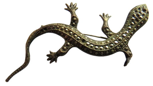 Vintage Ladies White Metal & Marcasite Lizard Brooch
