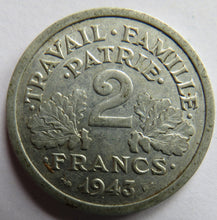 Load image into Gallery viewer, 1943 France 2 Francs Coin
