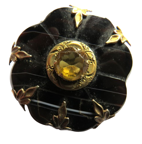 Antique Scottish Banded Agate Mourning Brooch