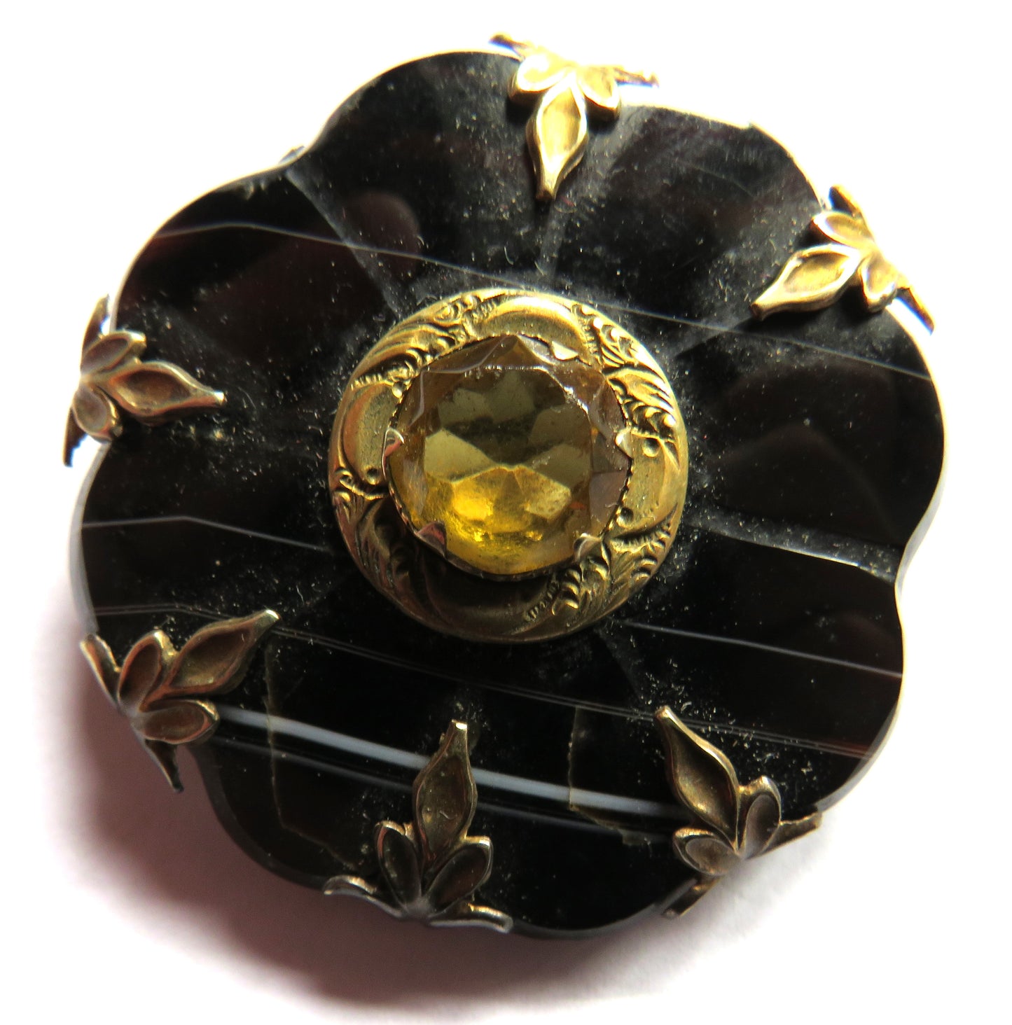 Antique Scottish Banded Agate Mourning Brooch