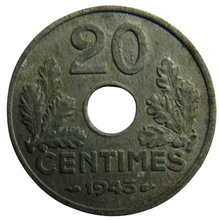 Load image into Gallery viewer, 1943 France 20 Centimes Coin
