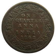 Load image into Gallery viewer, 1862 Queen Victoria India 1/4 Quarter Anna Coin
