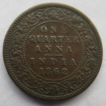 Load image into Gallery viewer, 1862 Queen Victoria India 1/4 Quarter Anna Coin
