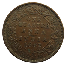 Load image into Gallery viewer, 1862 Queen Victoria India 1/4 Quarter Anna Coin
