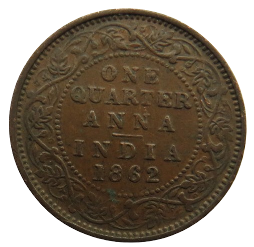 1862 Queen Victoria India 1/4 Quarter Anna Coin