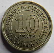 Load image into Gallery viewer, 1948 King George VI Commissioners of Currency Malaya 10 Cents Coin
