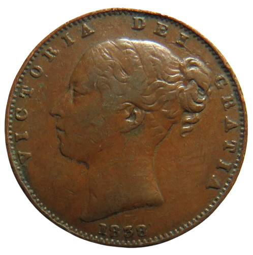 1838 Queen Victoria Young Head Farthing Coin - Great Britain