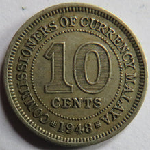 Load image into Gallery viewer, 1948 King George VI Commissioners of Currency Malaya 10 Cents Coin
