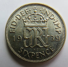 Load image into Gallery viewer, 1939 King George VI Silver Sixpence Coin High Grade - Great Britain
