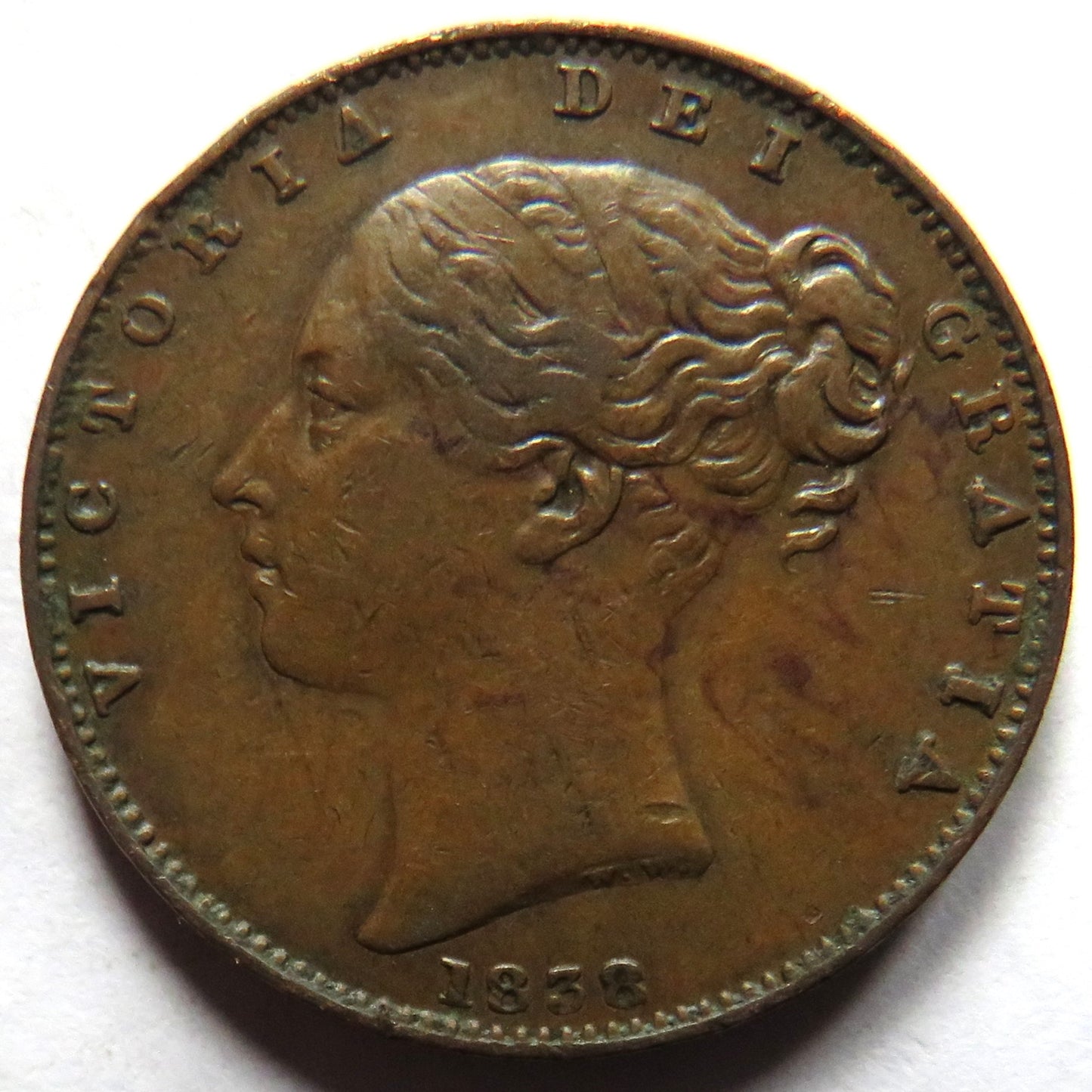 1838 Queen Victoria Young Head Farthing Coin - Great Britain