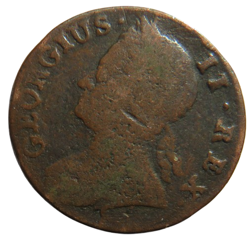 1743 King George II Halfpenny Coin - Great Britain