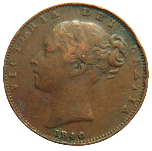1840 Queen Victoria Young Head Farthing Coin - Great Britain