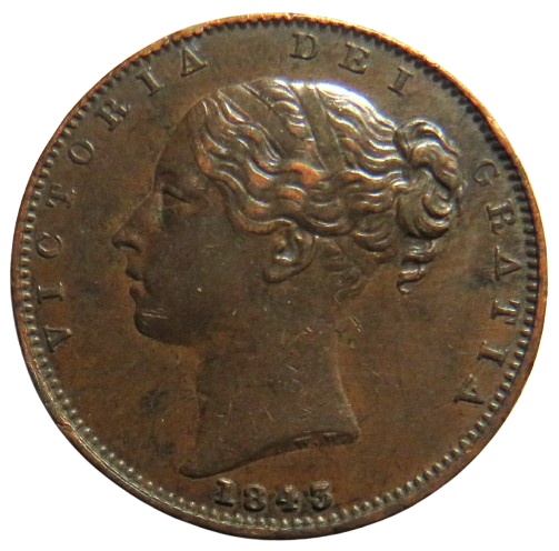 1843 Queen Victoria Young Head Farthing Coin - Great Britain