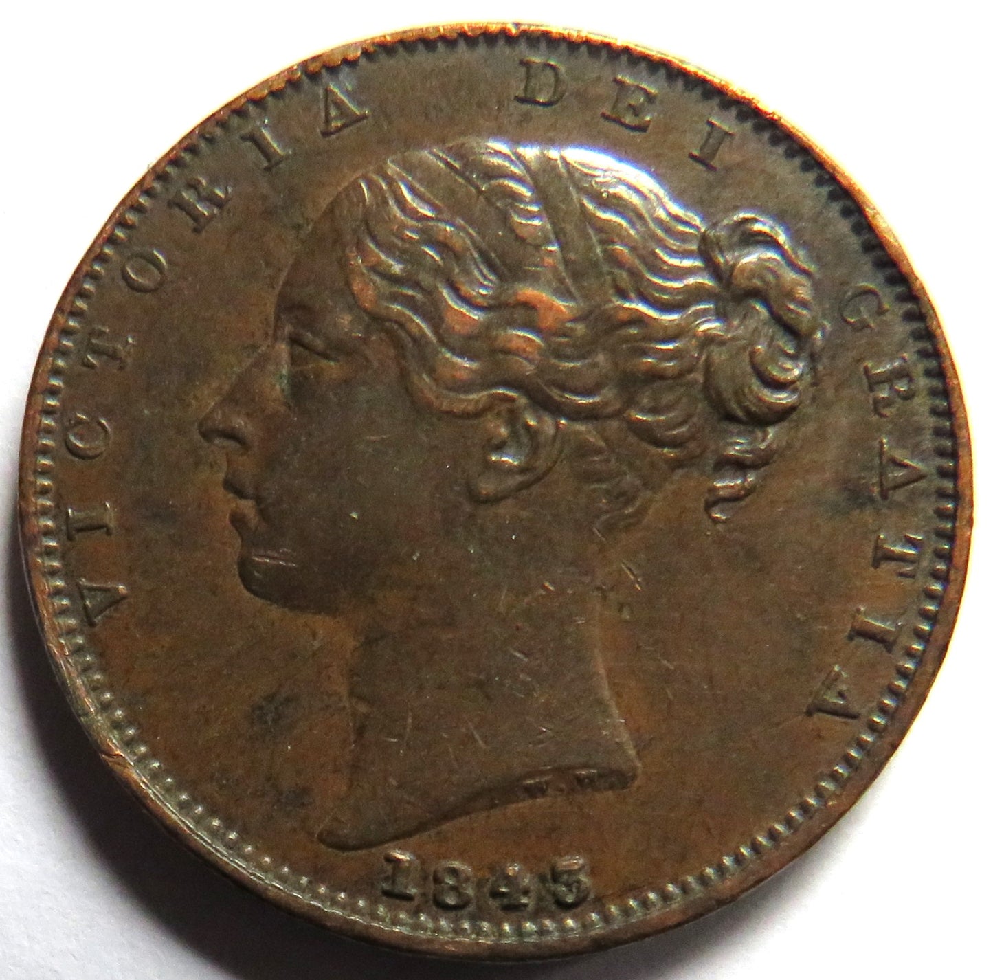1843 Queen Victoria Young Head Farthing Coin - Great Britain