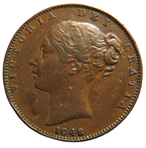 1848 Queen Victoria Young Head Farthing Coin - Great Britain