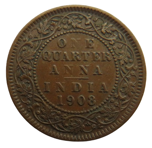 1908 King Edward VII India 1/4 Quarter Anna Coin