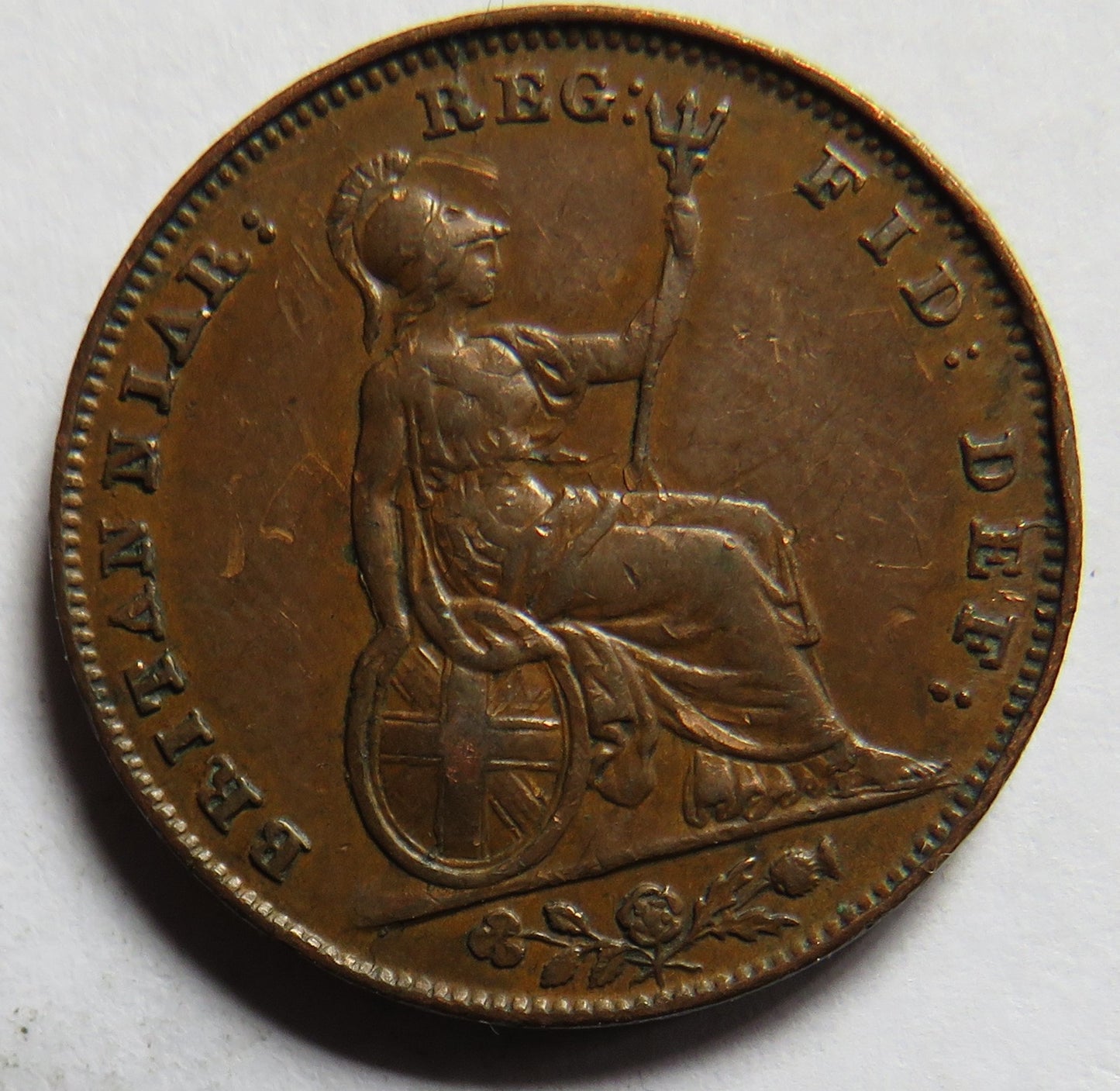 1848 Queen Victoria Young Head Farthing Coin - Great Britain