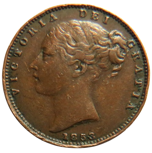 1853 Queen Victoria Young Head Farthing Coin - Great Britain