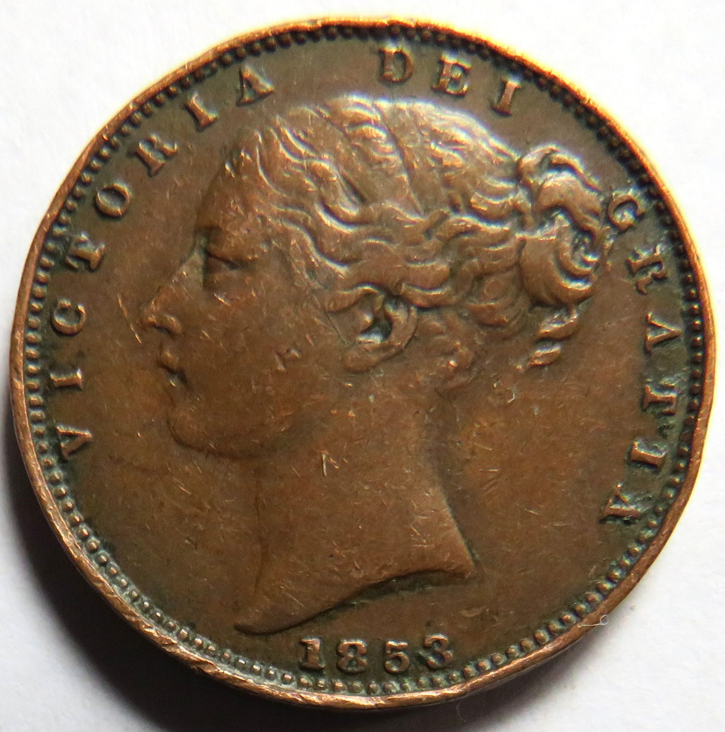 1853 Queen Victoria Young Head Farthing Coin - Great Britain