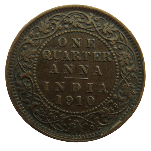 1910 King Edward VII India 1/4 Quarter Anna Coin