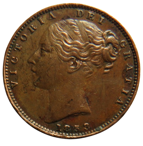 1853 Queen Victoria Young Head Farthing Coin - Great Britain