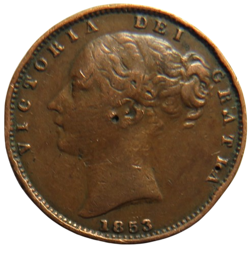 1853 Queen Victoria Young Head Farthing Coin - Great Britain