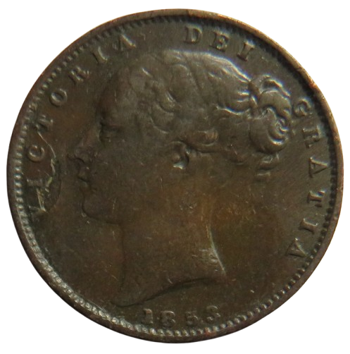 1853 Queen Victoria Young Head Farthing Coin - Great Britain