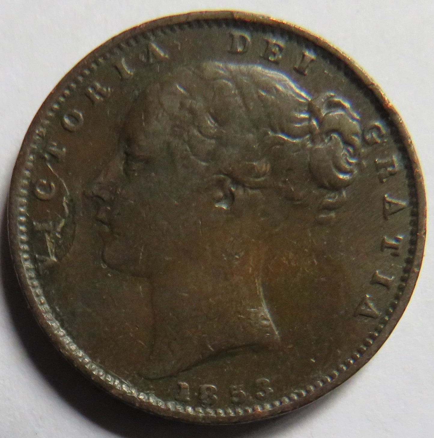 1853 Queen Victoria Young Head Farthing Coin - Great Britain
