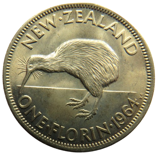 1964 New Zealand One Florin Coin Uncirculated