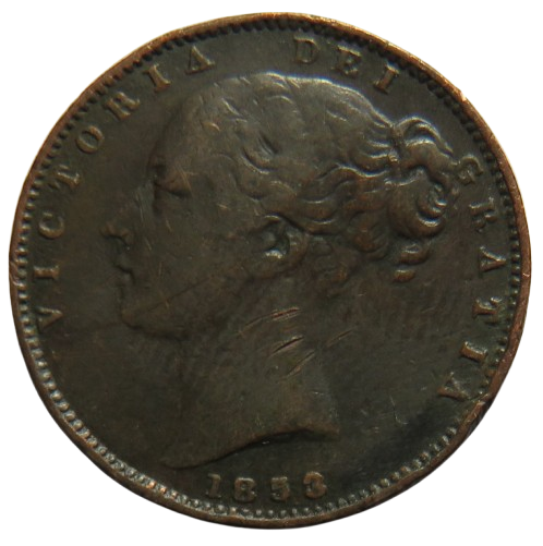 1853 Queen Victoria Young Head Farthing Coin - Great Britain