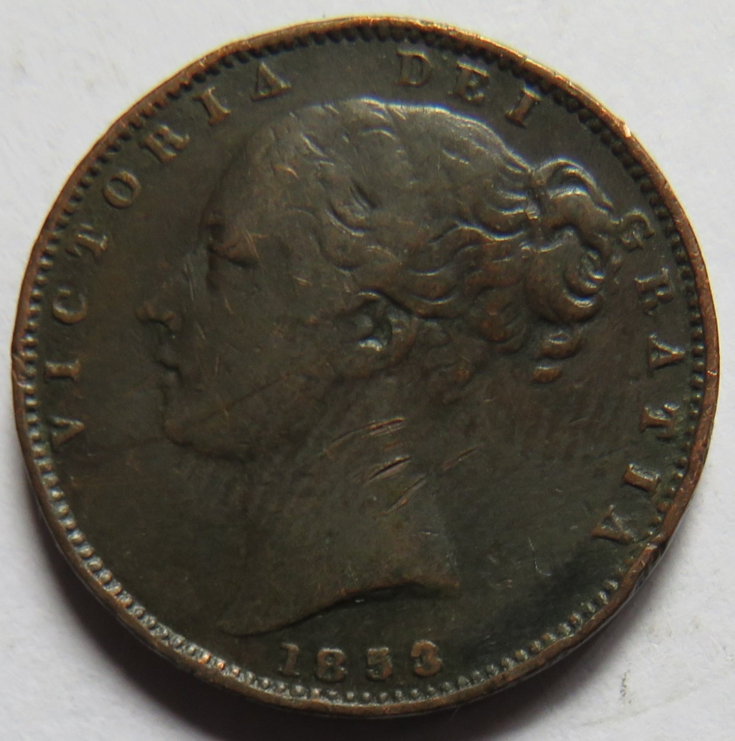 1853 Queen Victoria Young Head Farthing Coin - Great Britain